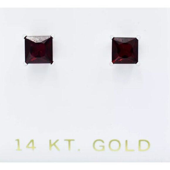 Genuine 1.94 Cts Garnet Stud Earrings 14k White Gold